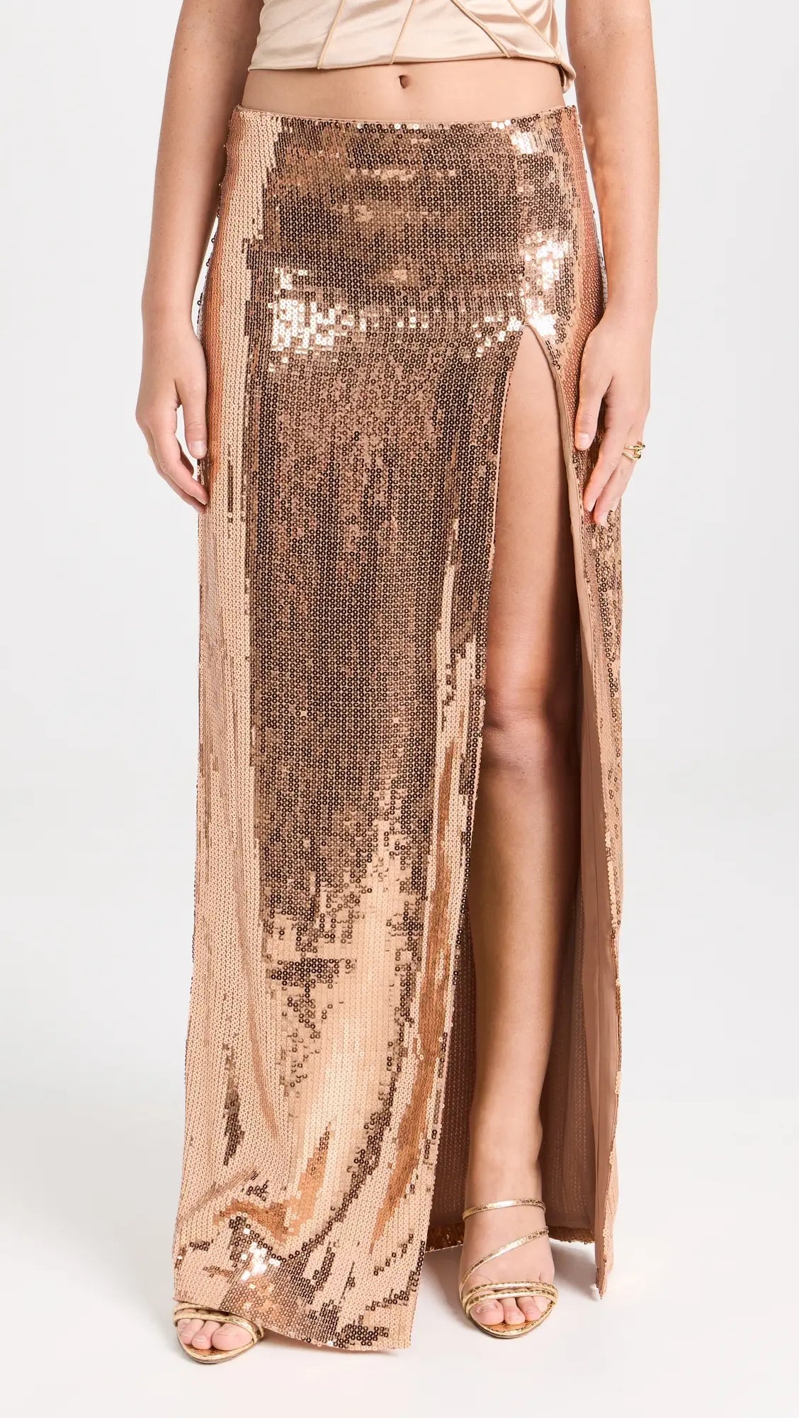 Long Sleeve Sequin Two Piece Midi Dress Gold HV9789