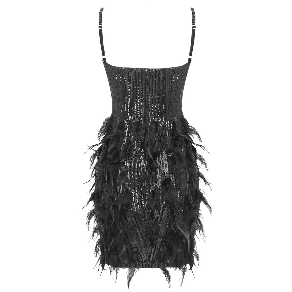 Sequin Feather Dress Black HV1676