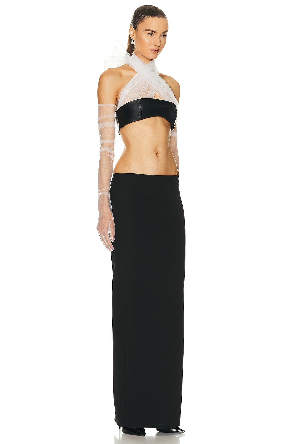 Halter Mesh Two Piece Maxi Dress Black White HV9713