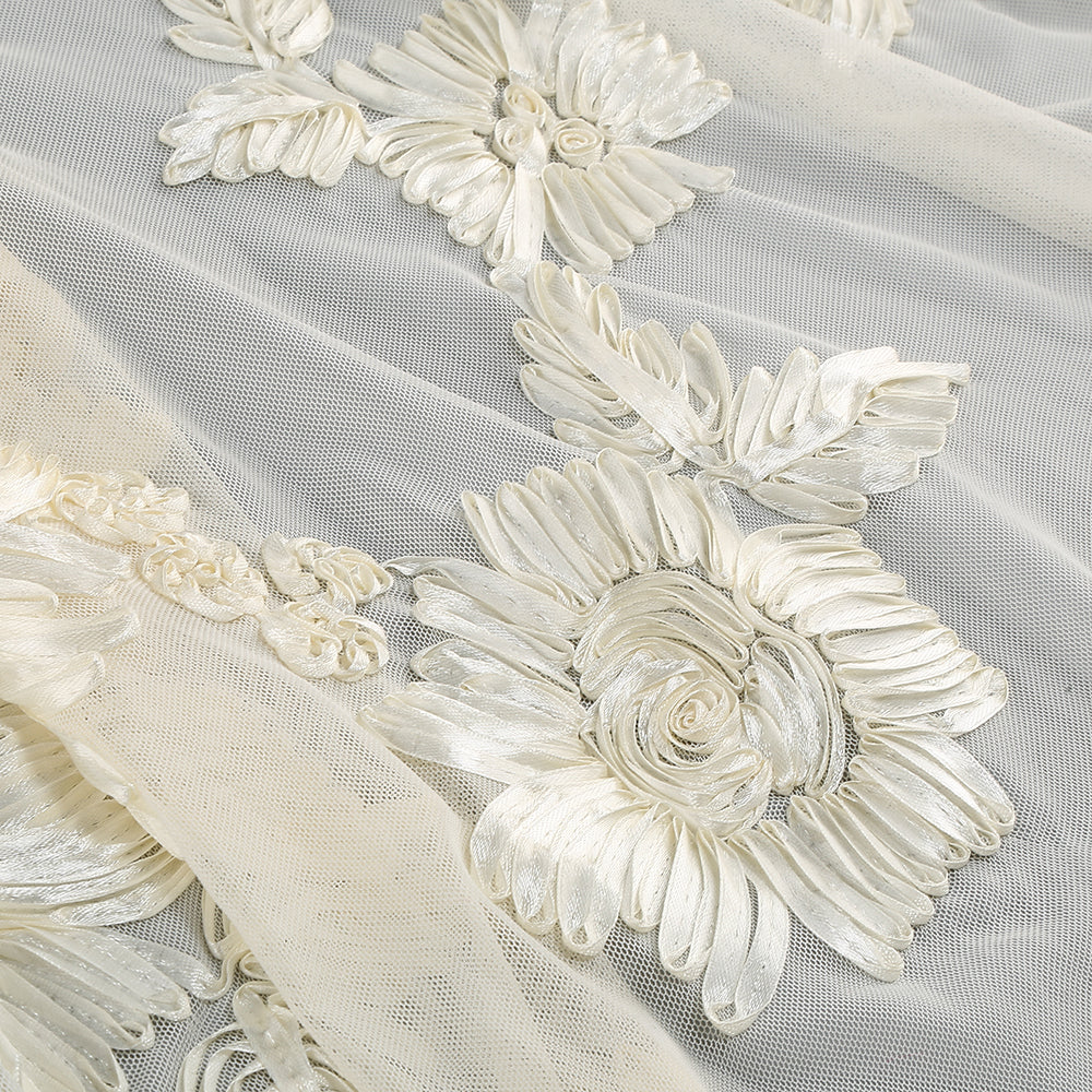 Strapless Floral Tail Maxi Dress Ivory HV1408