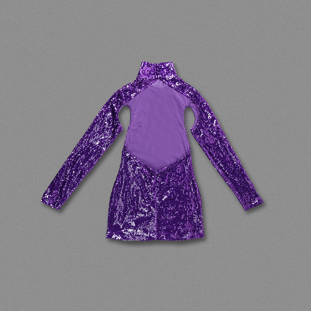 Long Sleeve Sequin Backless Dress Purple HV1009