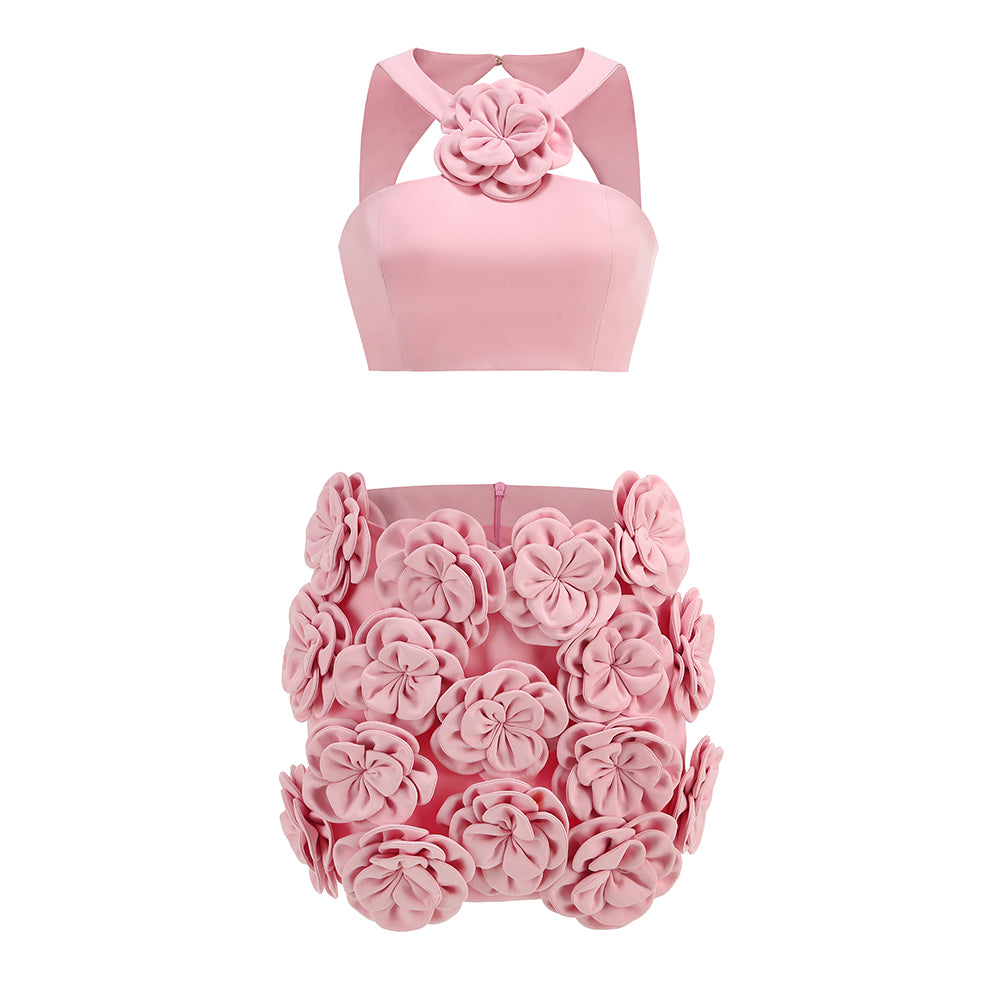 Halter Floral Detail Two Piece Dress HV1362