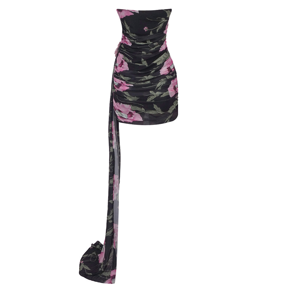 Floral Strapless Draped Dress HV1320