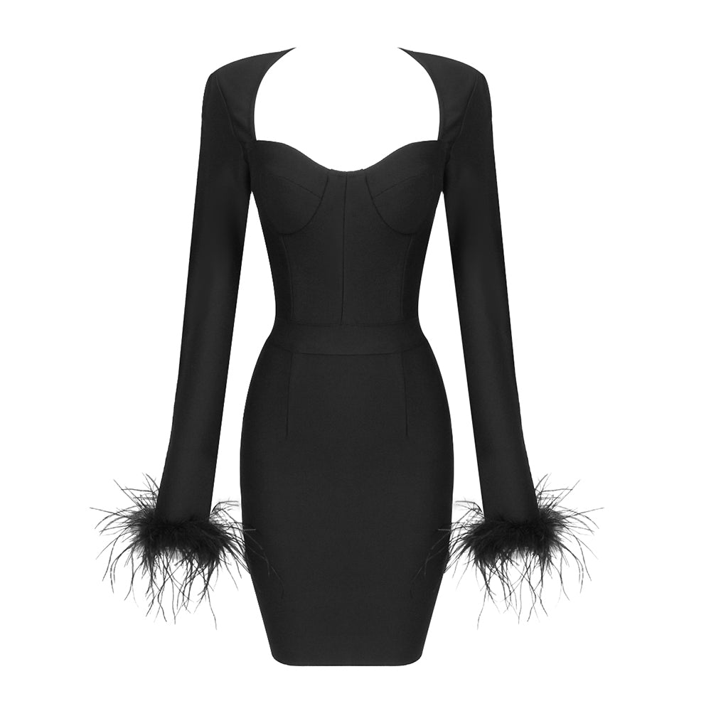 Feather Long Sleeve Bustier Dress HV9157