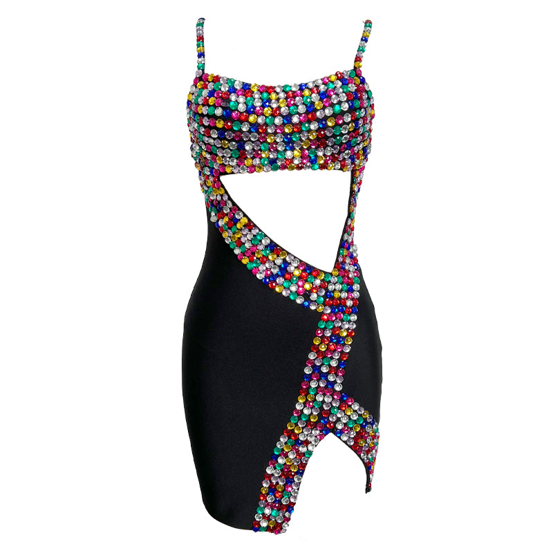 Embellished Cut Out Dress Black HV1211