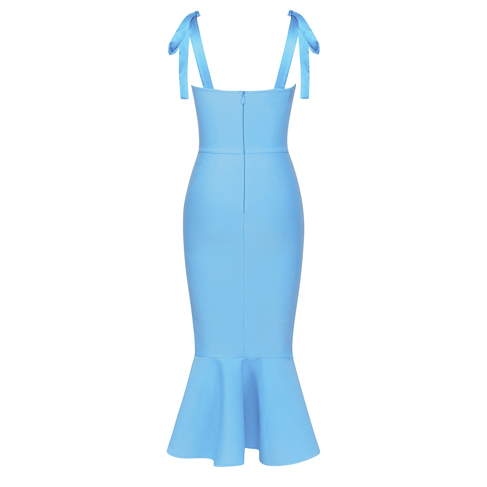 Button Fluted Midi Dress Blue HV9691
