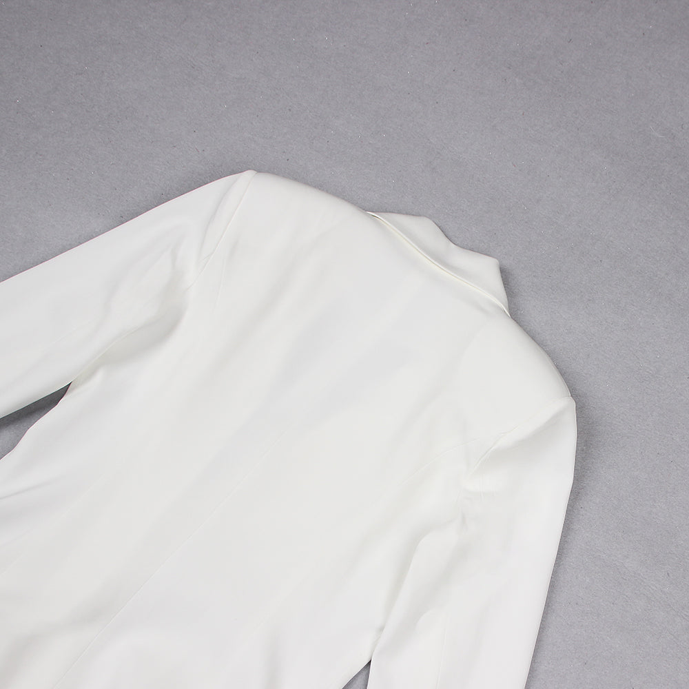 Long Sleeve Embellished Blazer Dress White