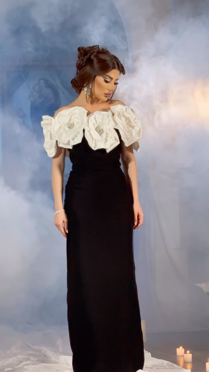 Crystal Detail Floral Bardot Maxi Dress Black White HV1395