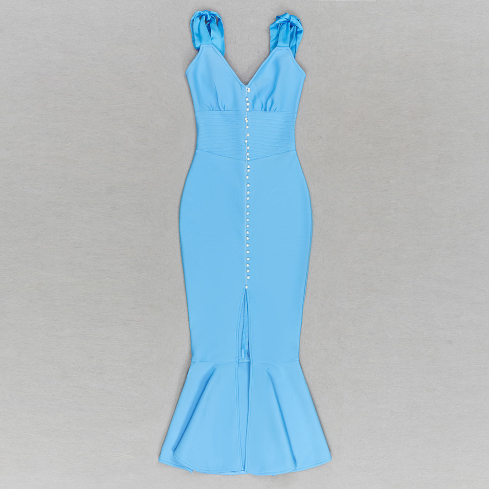 Button Fluted Midi Dress Blue HV9691