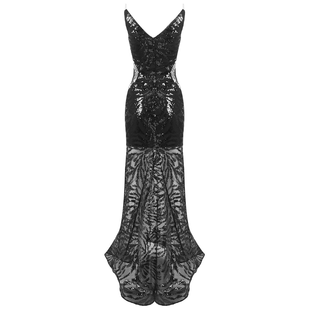 Crystal Sequined Maxi Dress Black HV2081