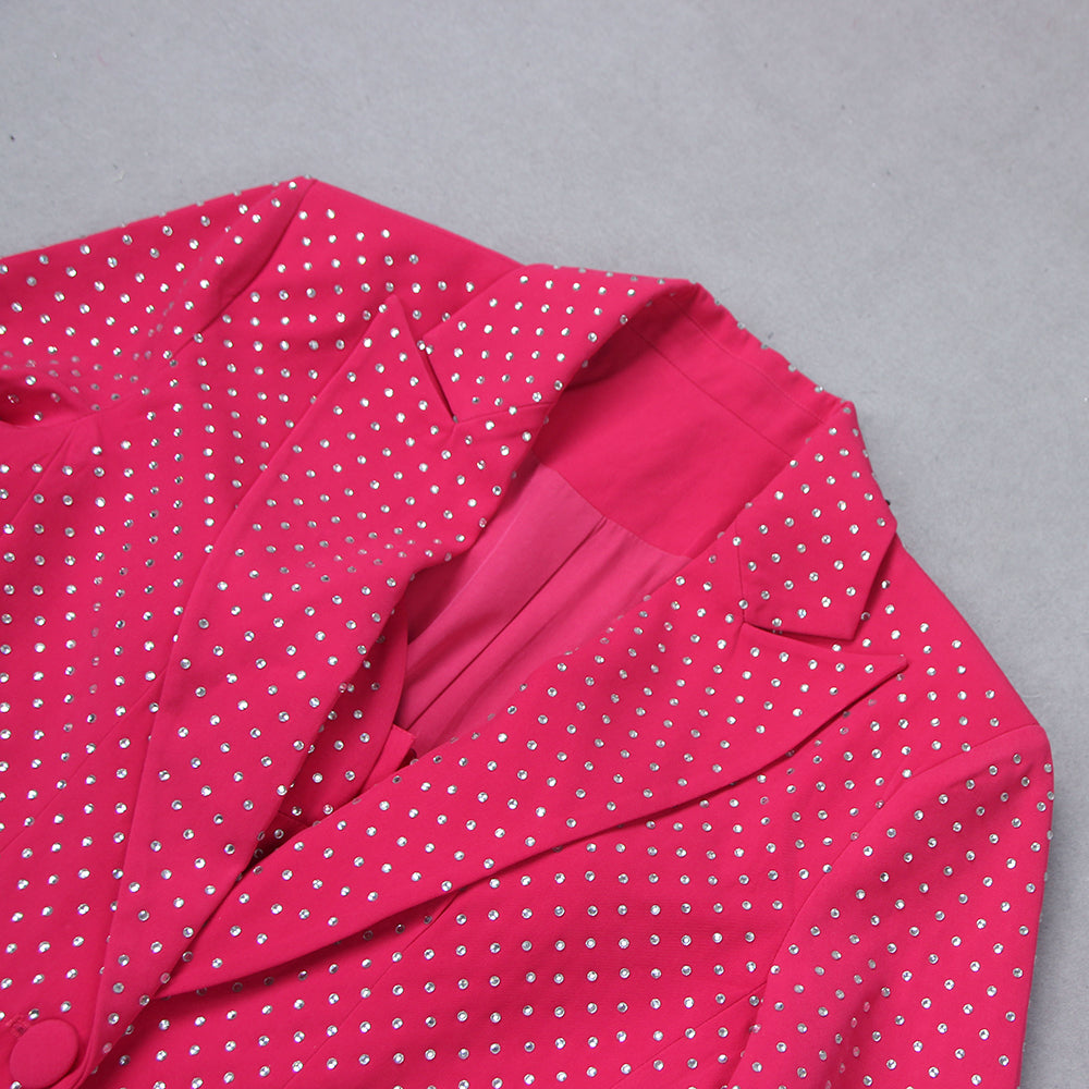 Sparkly Long Sleeve Three Piece Suit Hot Pink HV9601
