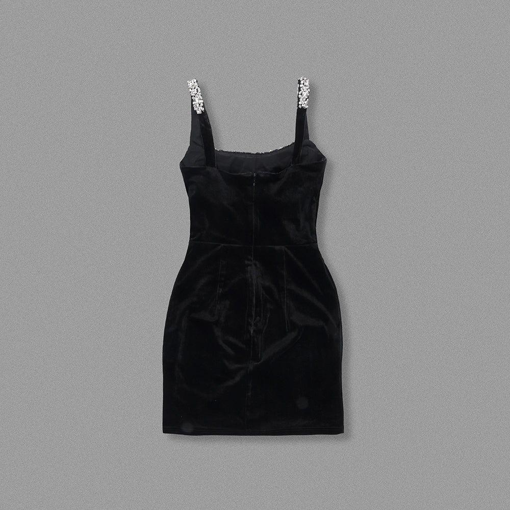 Crystal Embellished Velvet Dress Black HV2193