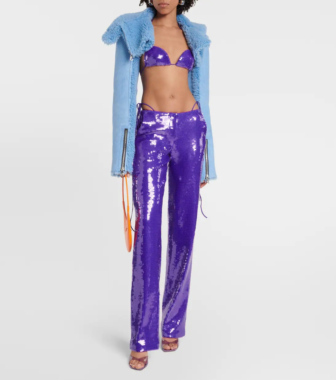 Strapless Feather Two Piece Jumpsuit Orange Purple HV9937