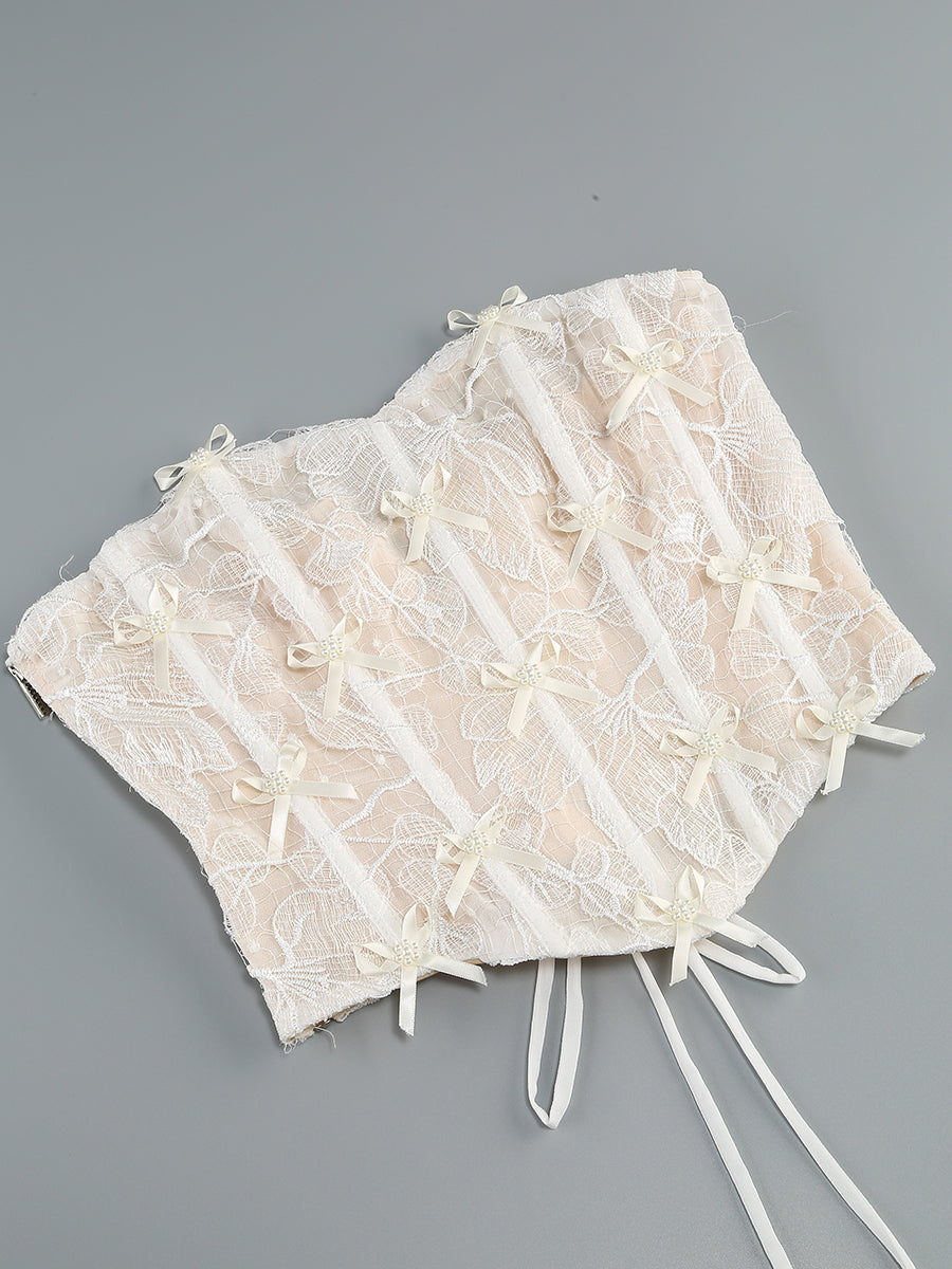 Strapless Lace Corset Two Piece Dress Ivory