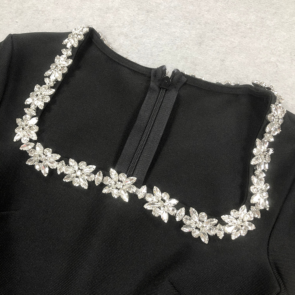 Long Sleeve Crystal A Line Dress White HV1295