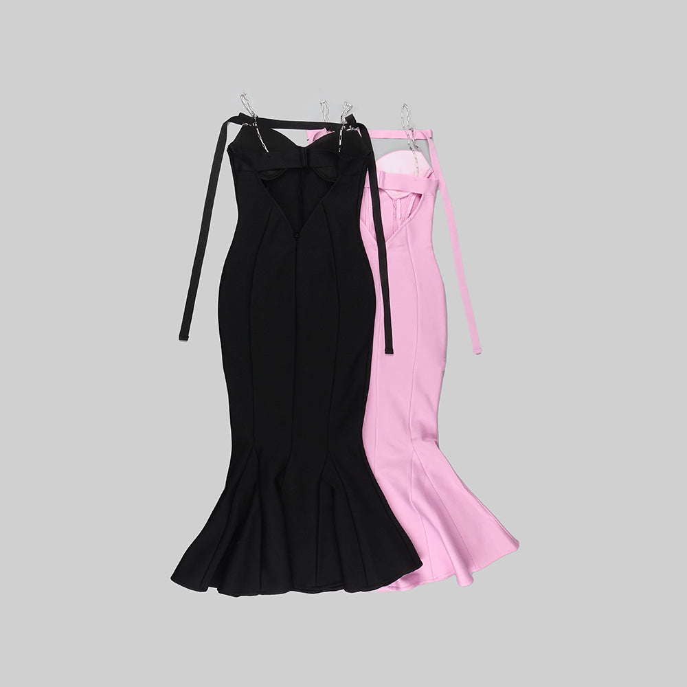 Chain Strap Bustier Mermaid Midi Dress HV9324