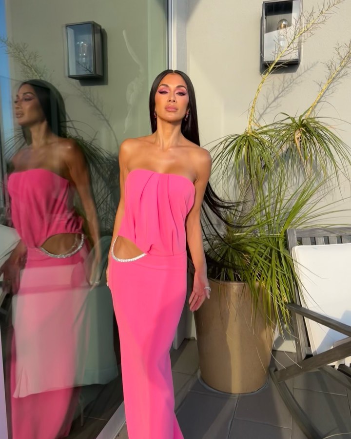 Strapless Crystal Cut Out Maxi Dress Hot Pink HV9724