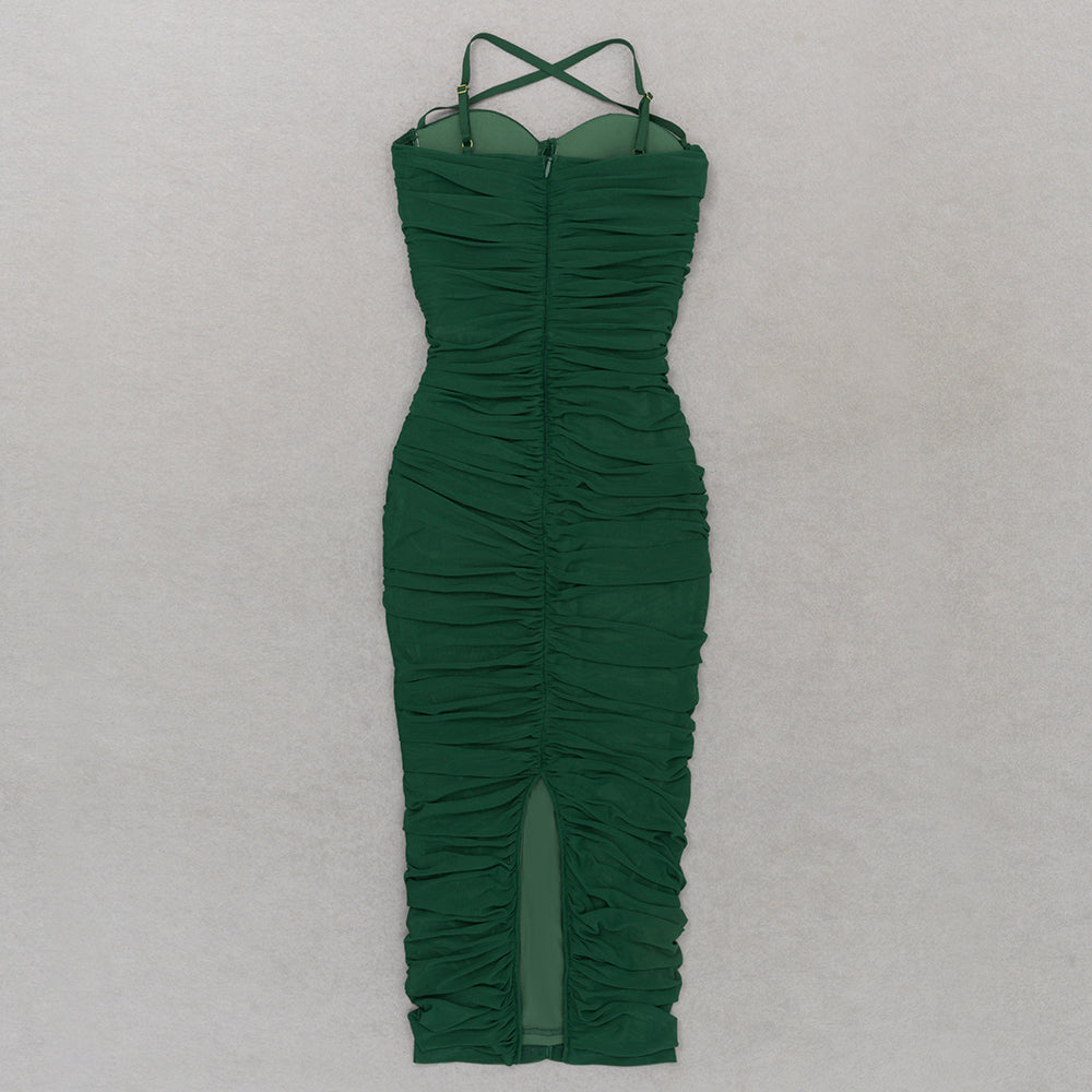 Halter Bustier Draped Midi Dress Green HV9761