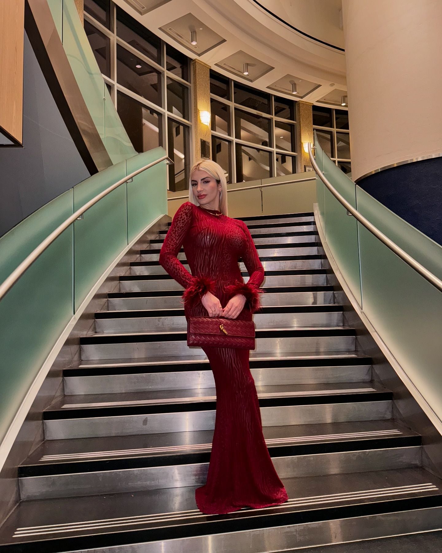 Long Sleeve Backless Maxi Dress Burgundy HV1902