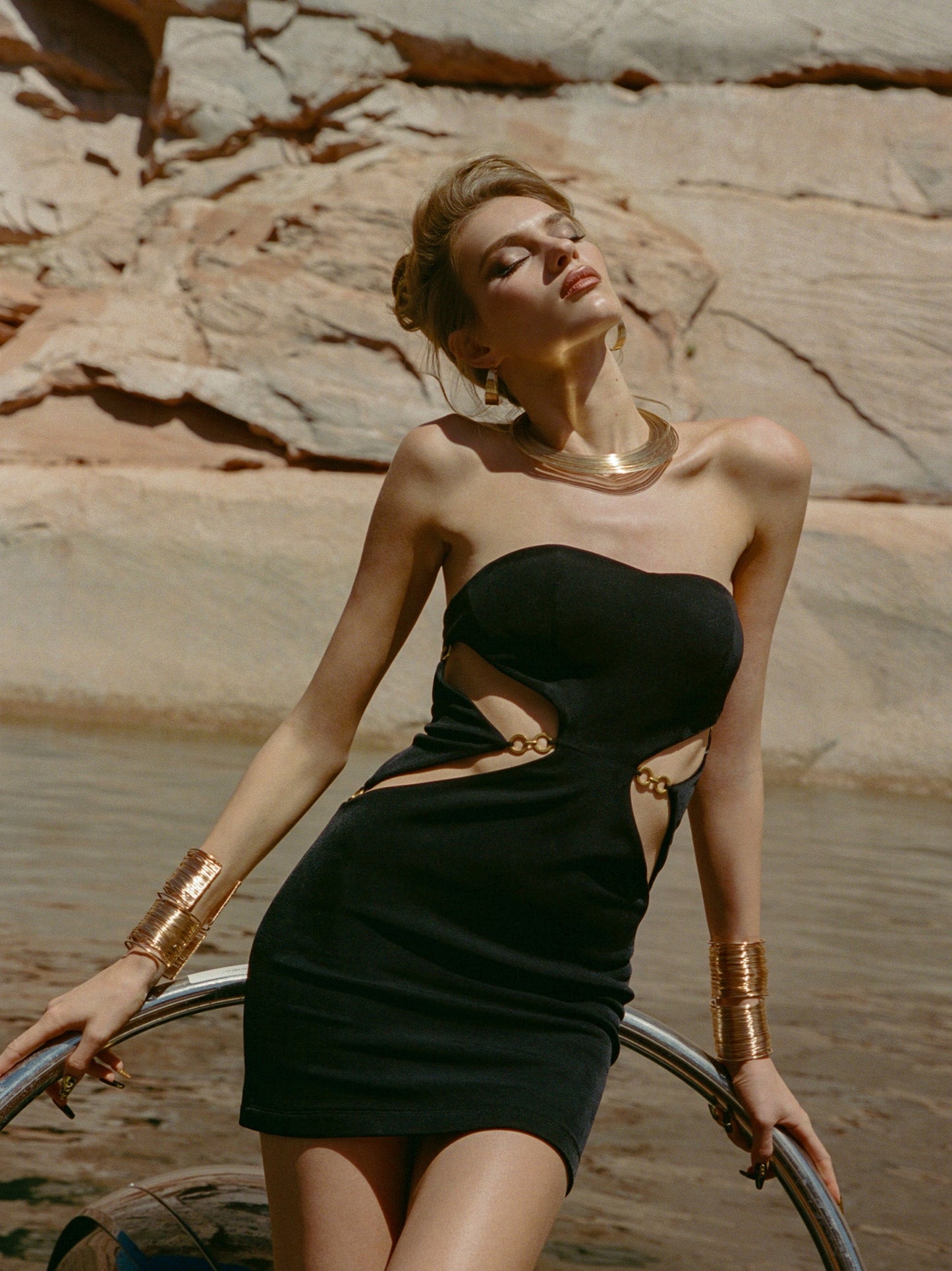 Strapless Cut Out Dress Black HV9729