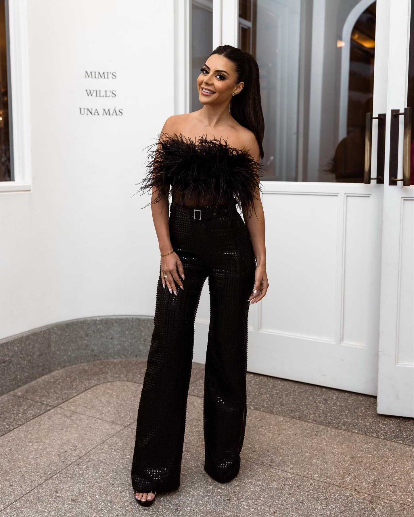 Strapless Feather Sequin Jumpsuit Black HV1549