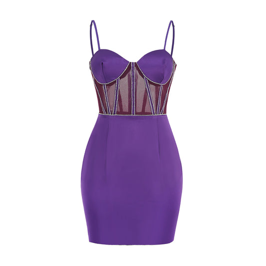 Halter Corset Silk Dress Purple  HV9305