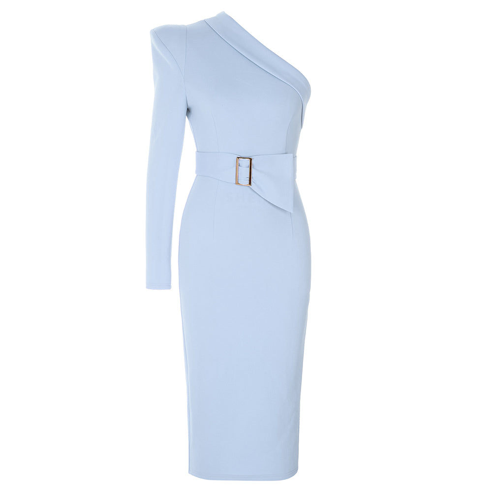 One Sleeve Belt Detail Midi Dress HV9113