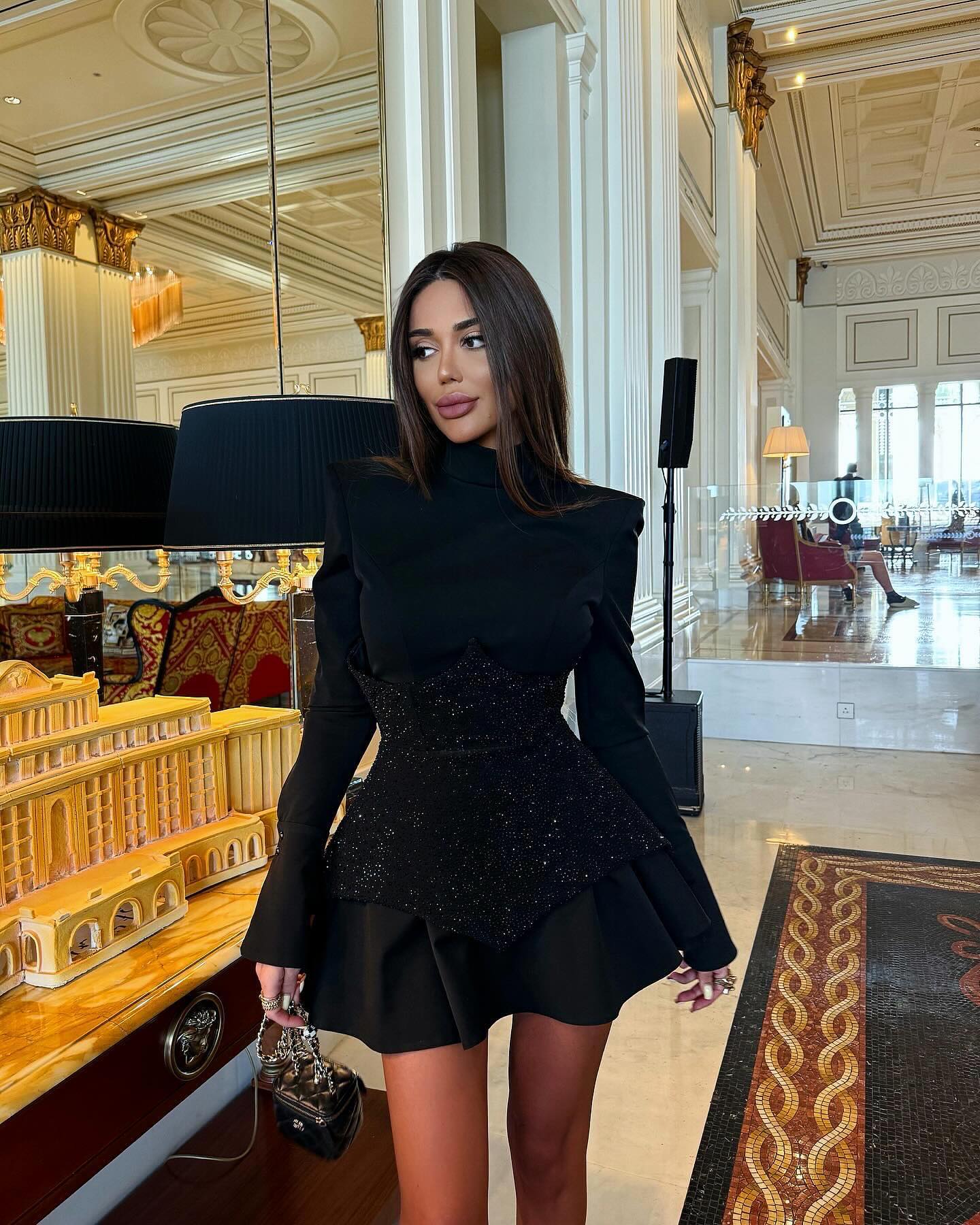 Long Sleeve Sparkly Corset A Line Dress HV1384