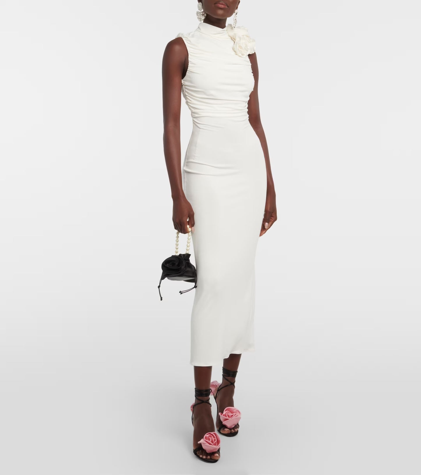 Flower Detail Ruched Midi Dress HV1443