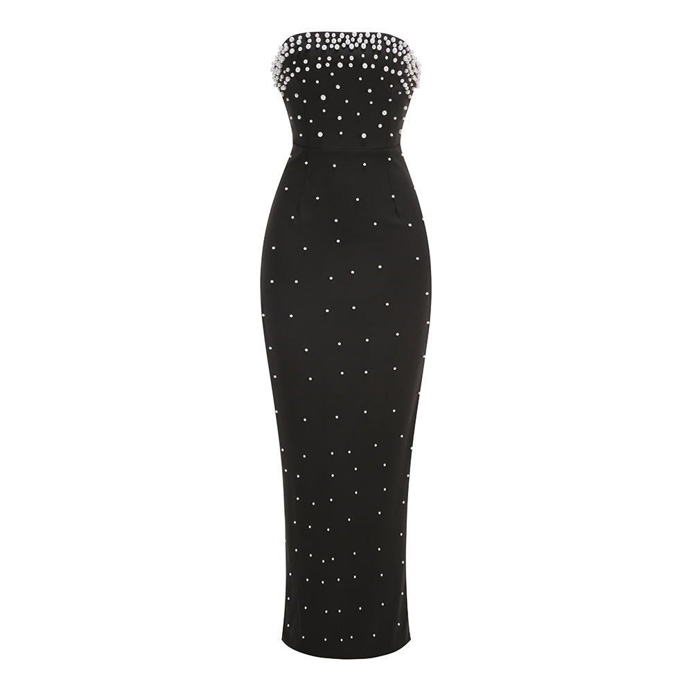 Strapless Pearl Maxi Dress Black HV1773