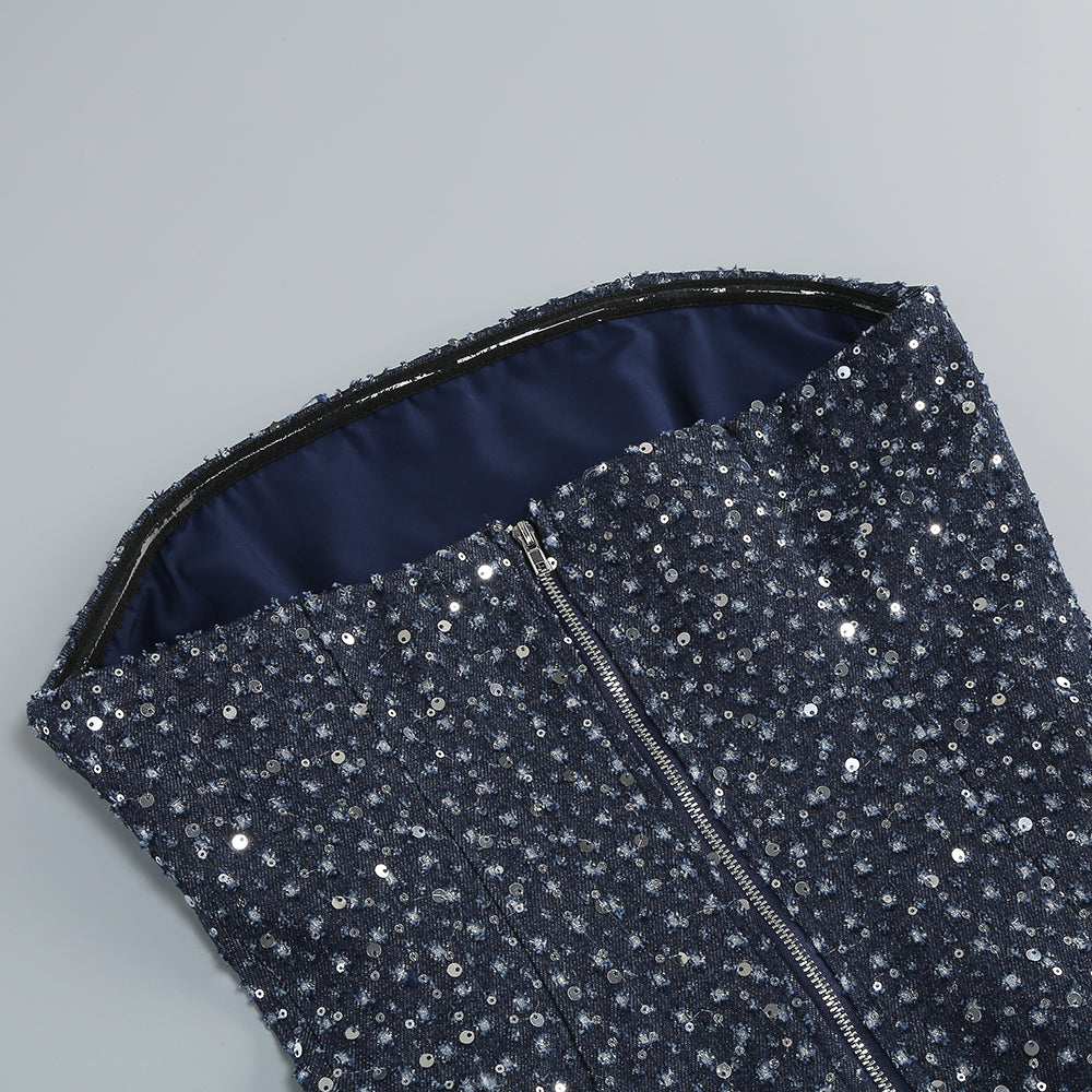 Strapless Sequin Dress Navy Blue HV1945