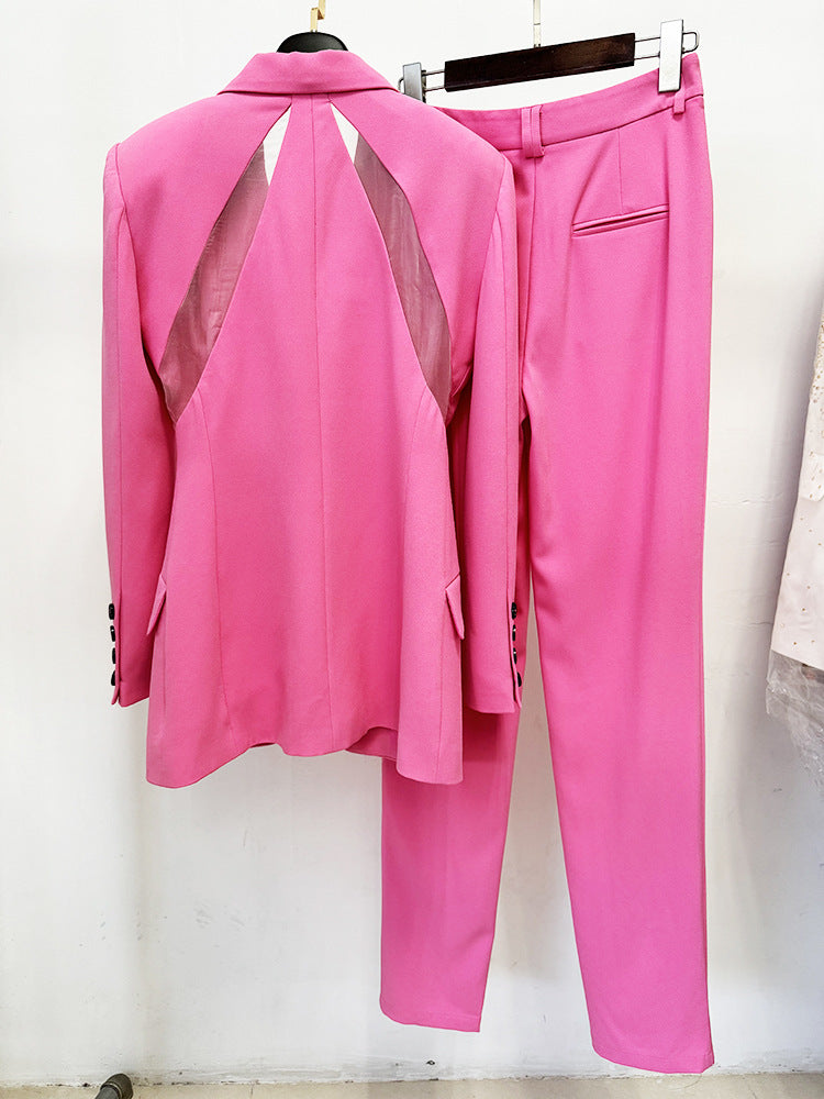 Long Sleeve Mesh Insert Suit Pink HV1485