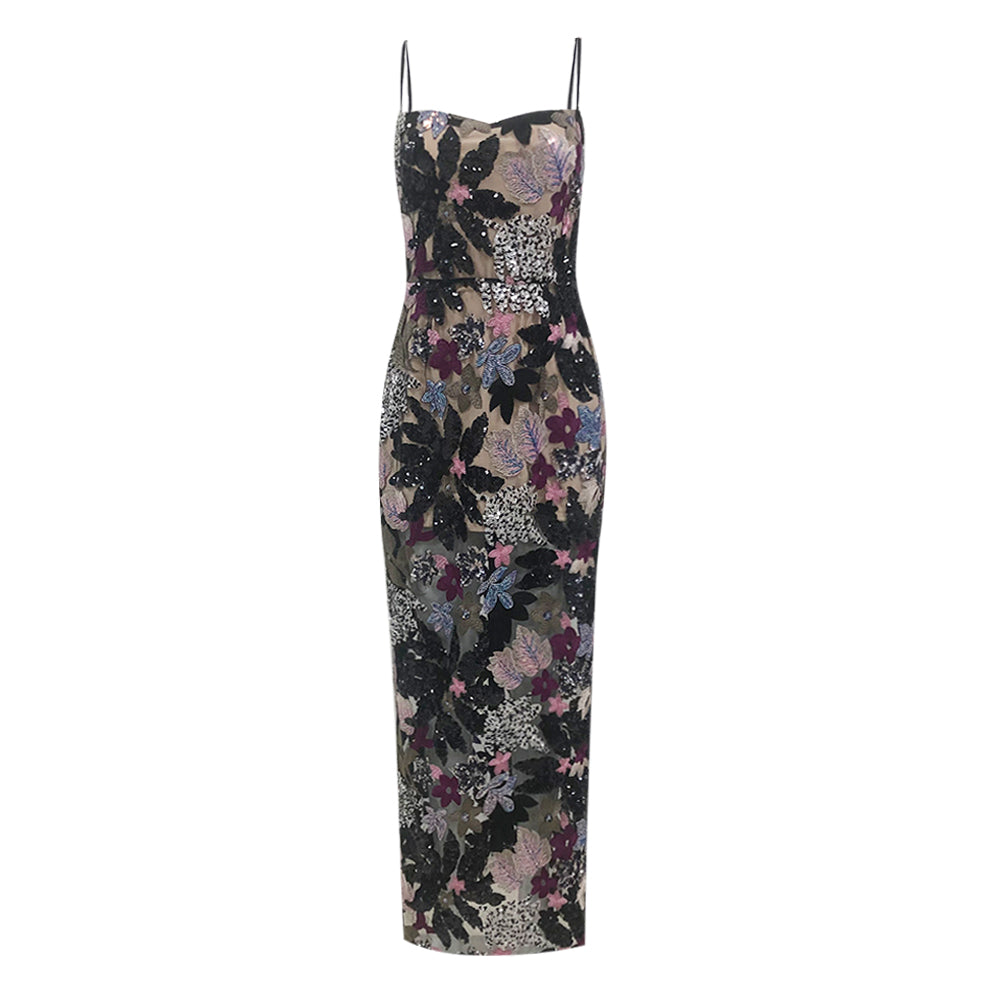Floral Sequin Embroidered Maxi Dress HV1699