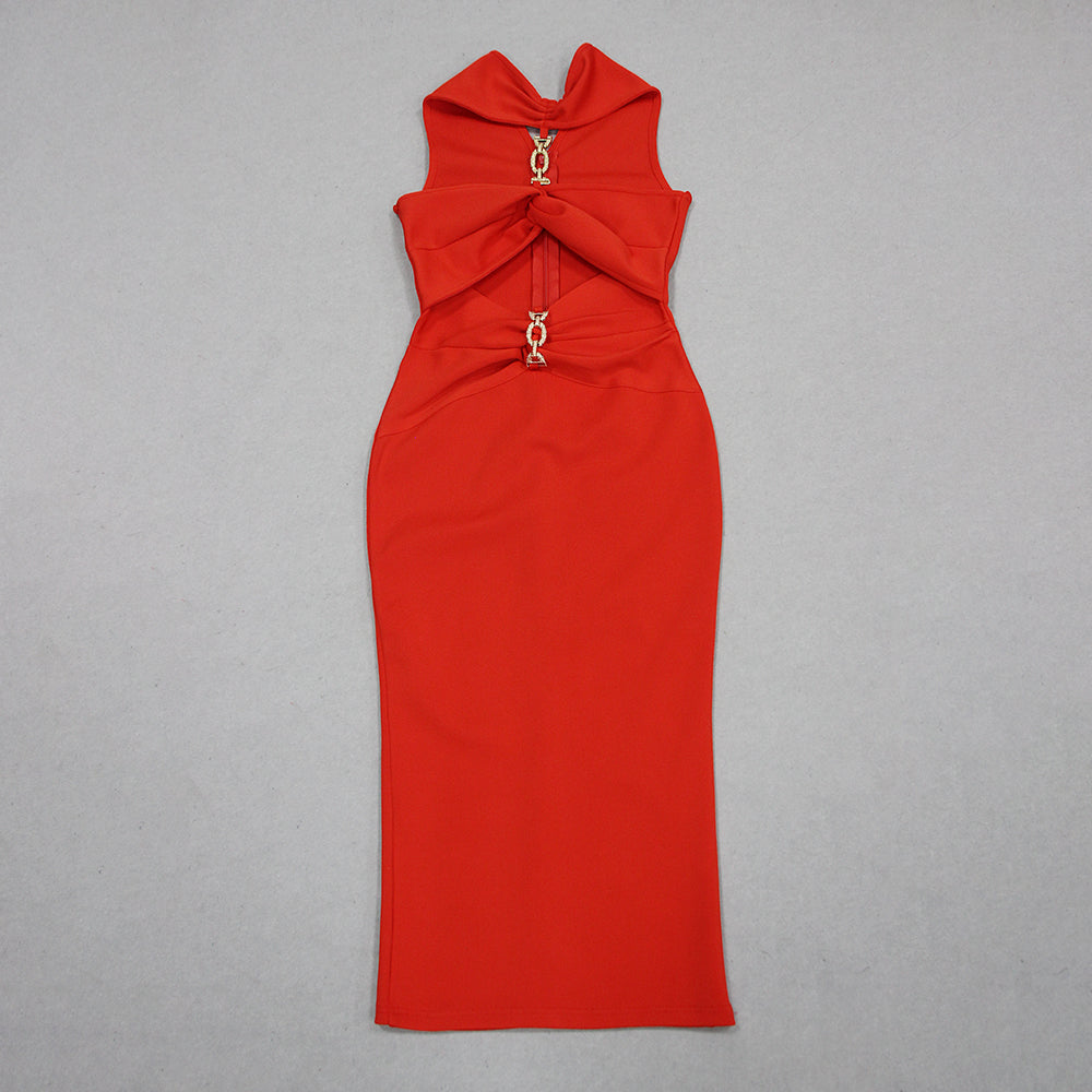 Halter Chain Detail Midi Dress HV1391