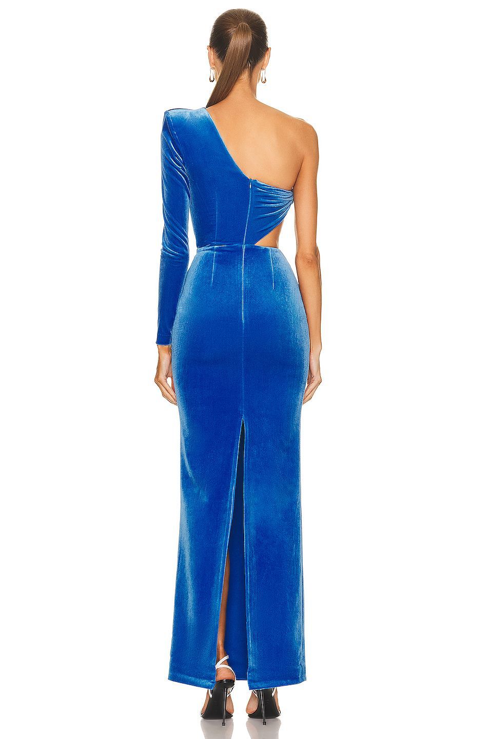 One Sleeve Maxi Velvet Dress Blue