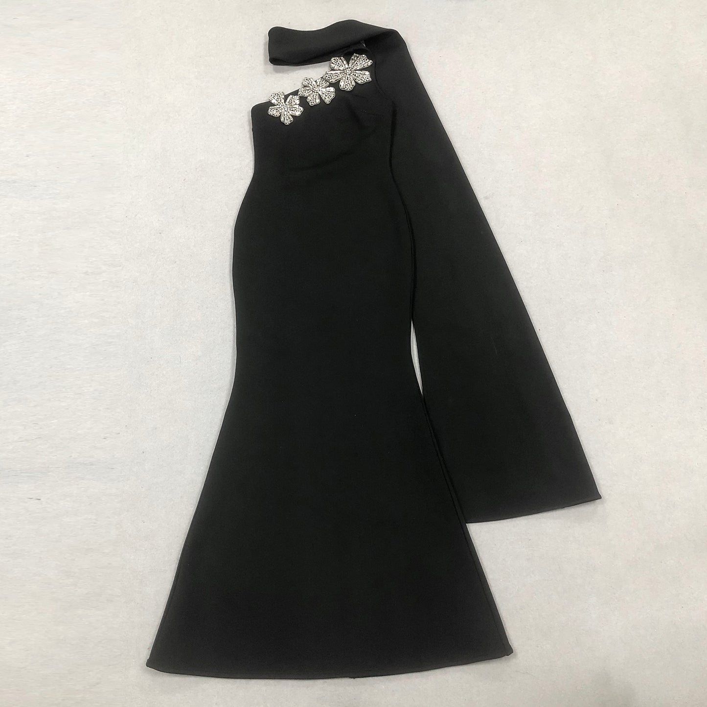 Halter Crystal Flowers Maxi Dress Black