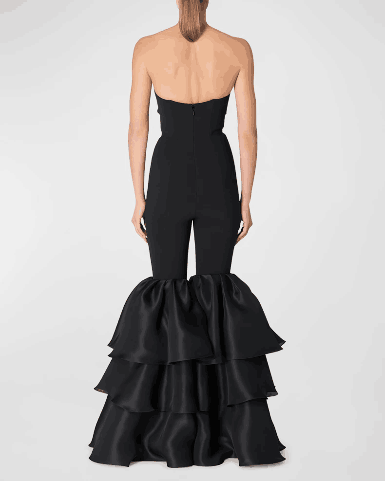Strapless Ruffle Detail Jumpsuit Black HV9876
