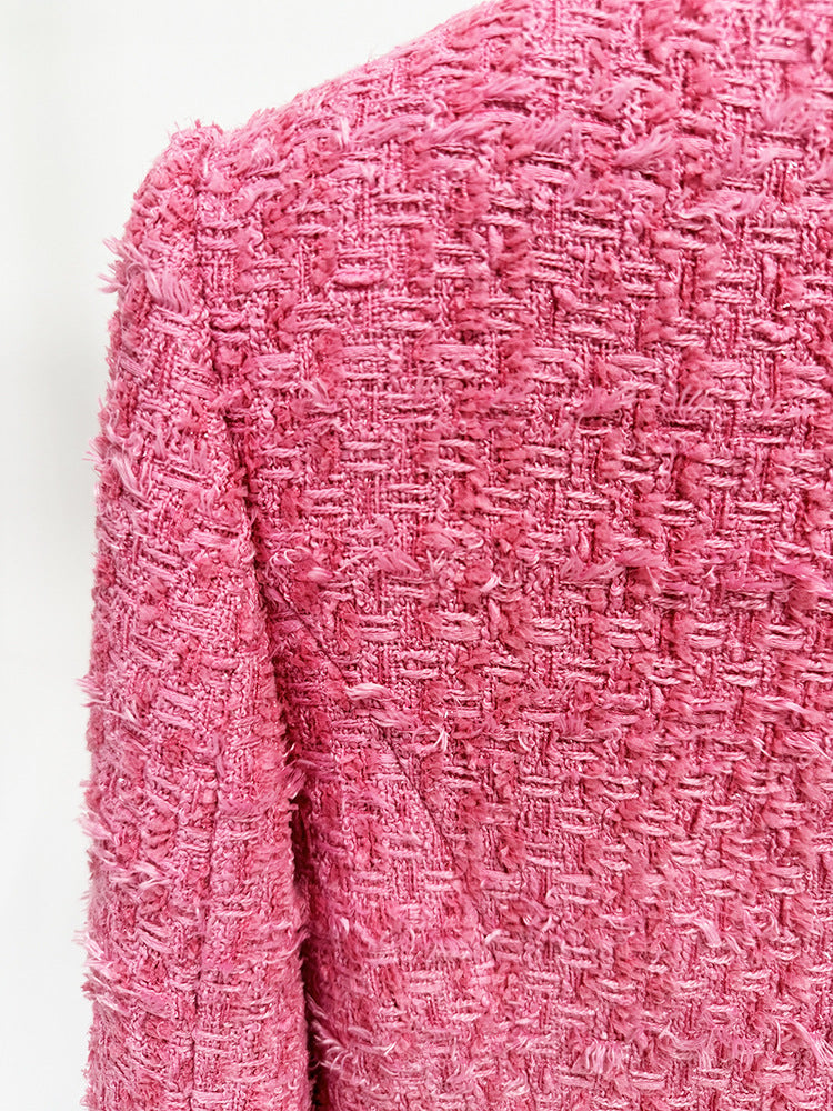 Long Sleeve Frayed Blazer Hot Pink
