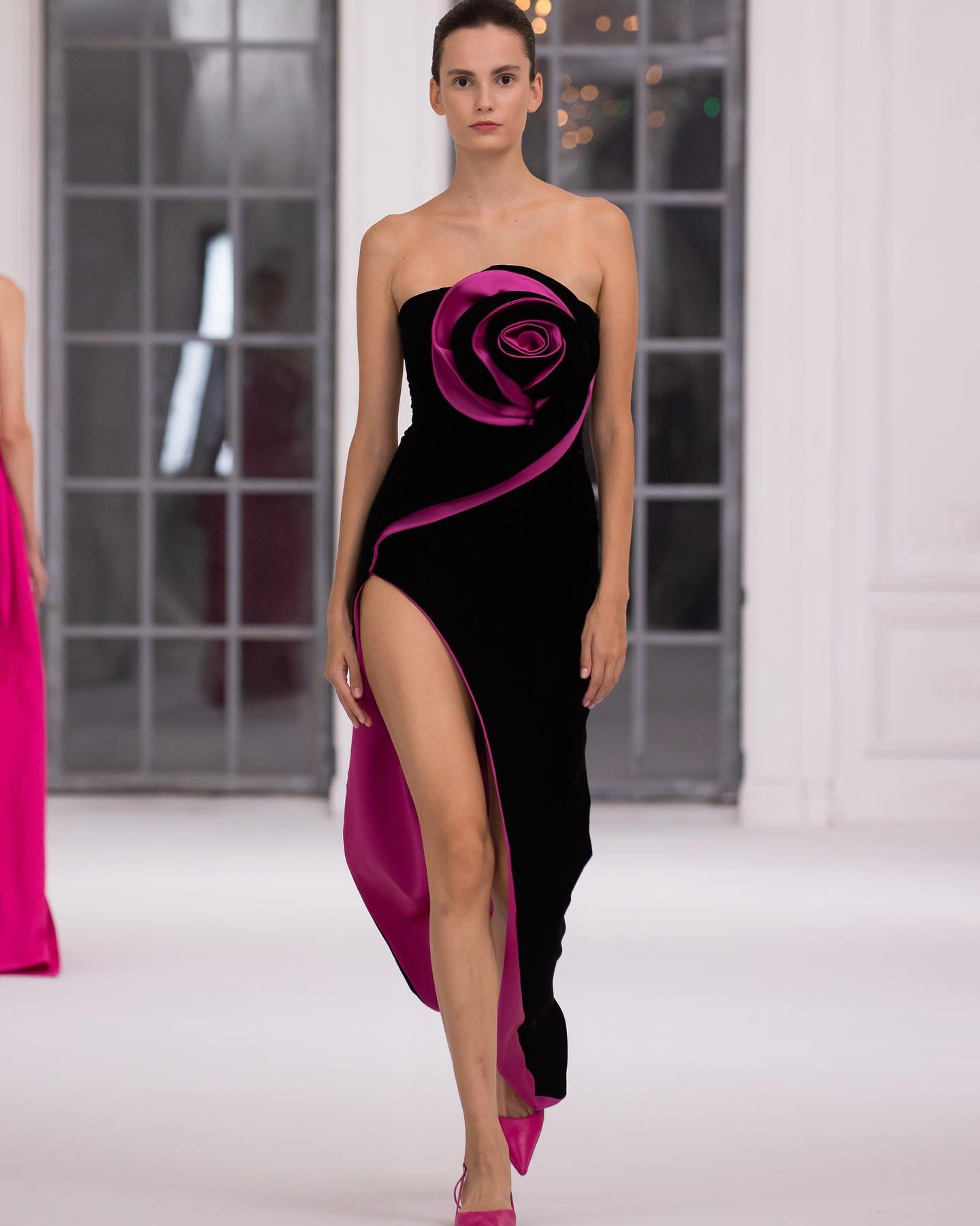 Strapless Flower Detail Maxi Velvet Dress HV1406