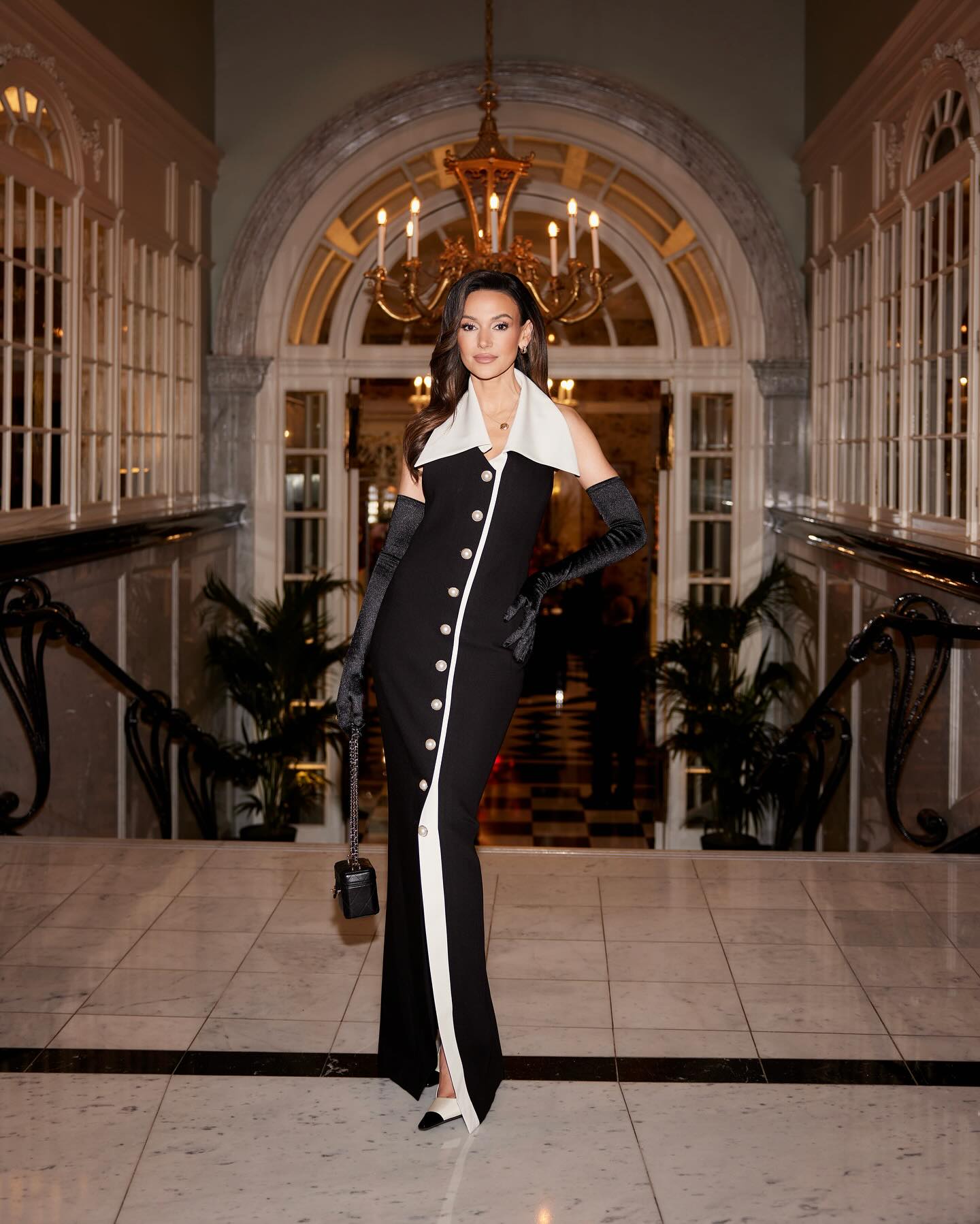 Halter Collar Maxi Dress Black White HV1780