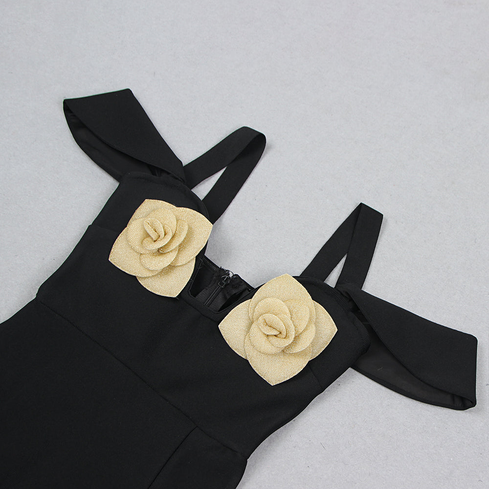 Sparkly Rose Bustier Maxi Dress Black HV1082