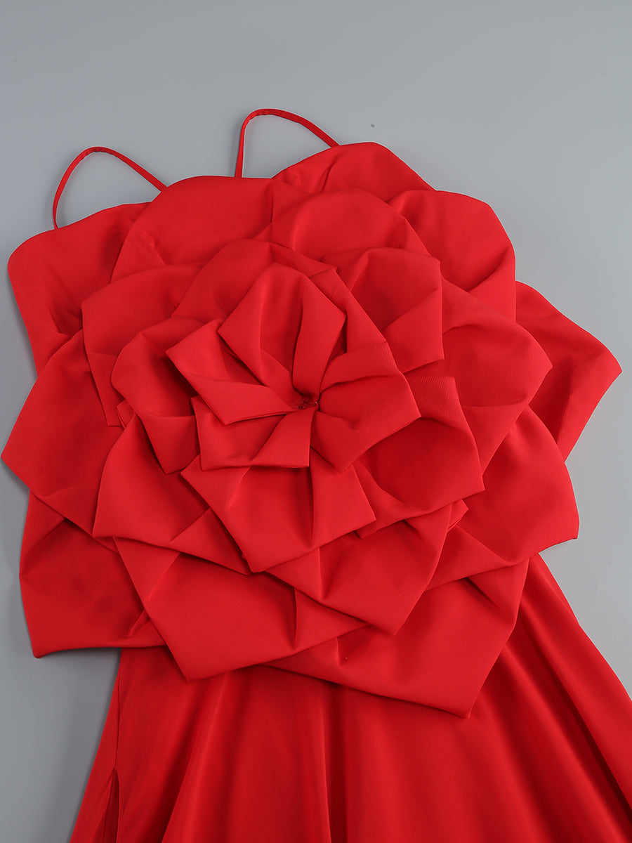 Floral Backless A Line Maxi Dress Red