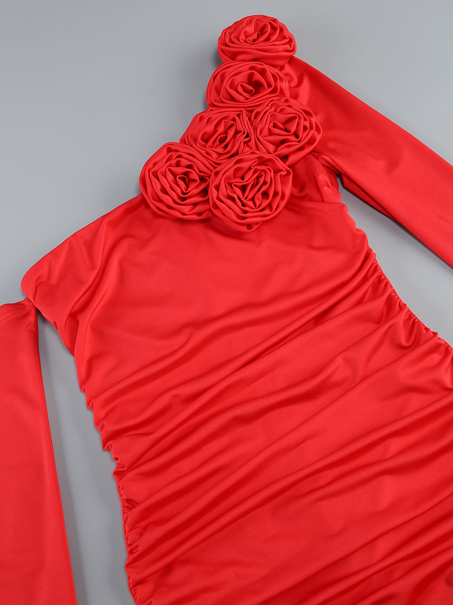 Long Sleeve Floral Bardot Maxi Dress Red