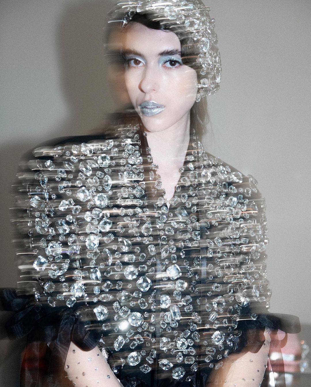 Long Sleeve Crystal Ribbon Jacket Black