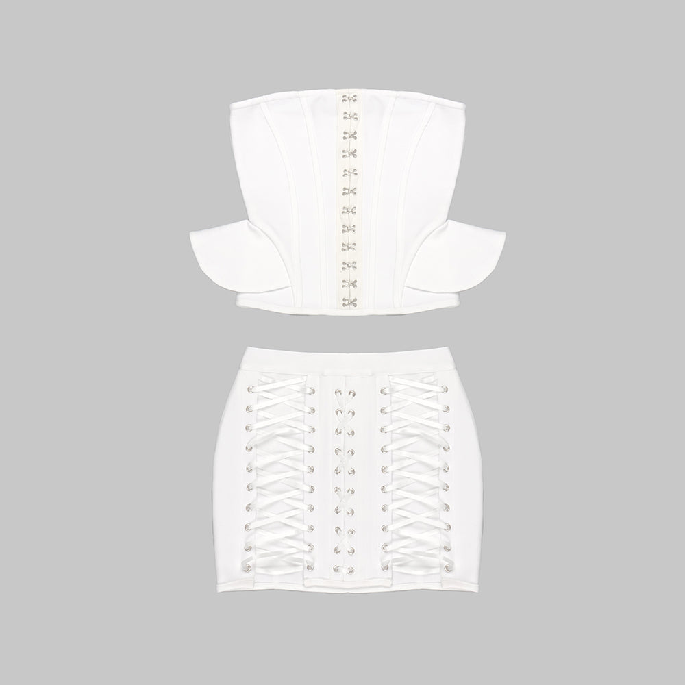 Strapless Corset Lace Up Peplum Dress HV9593