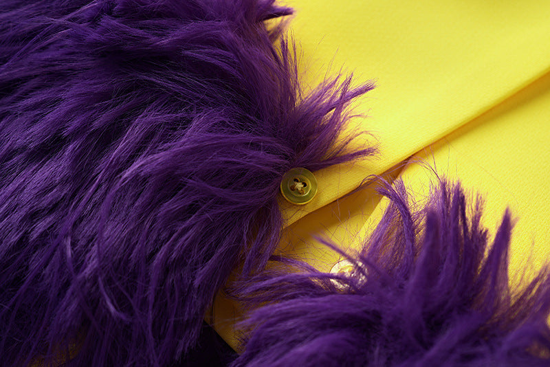 Long Sleeve Feather Detail Blazer Yellow Purple