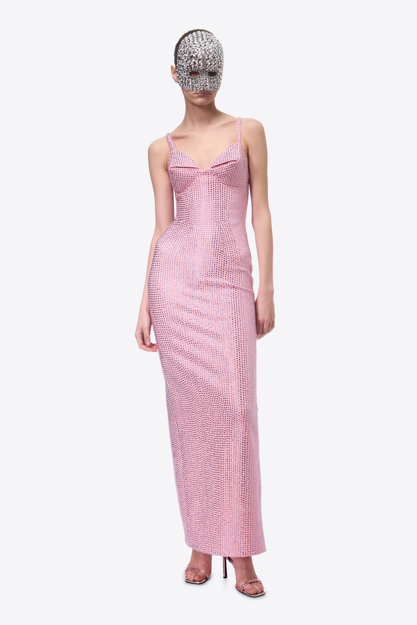 Silver Polka Dot Bustier Maxi Dress Pink HV1746
