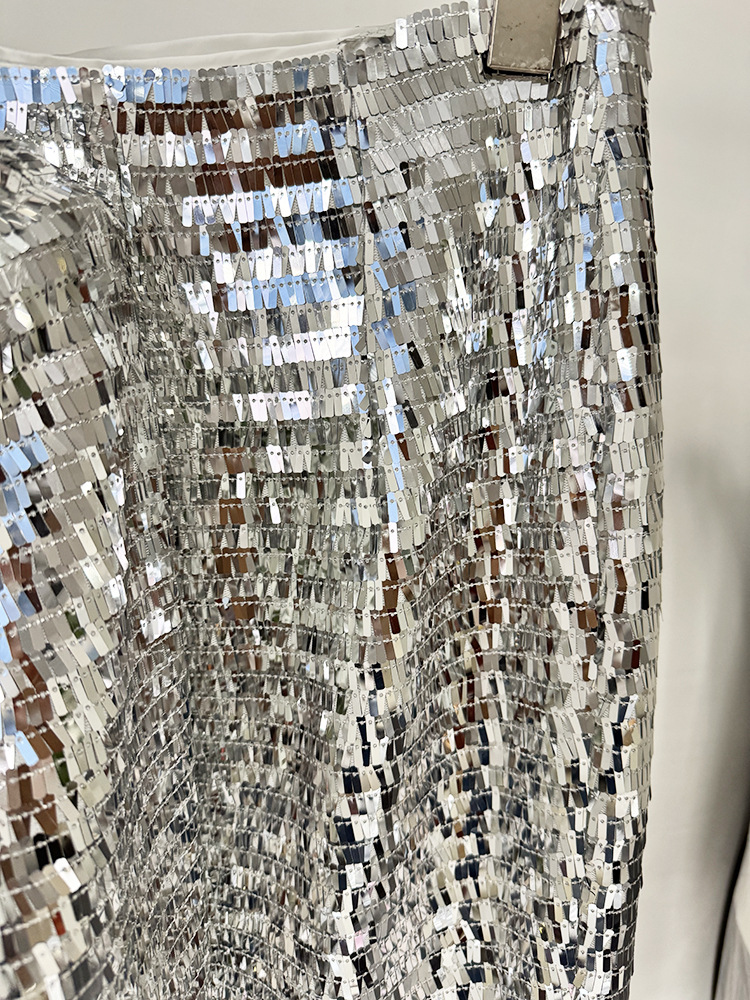 Long Sleeve Mirrored Sequin Suit Silver