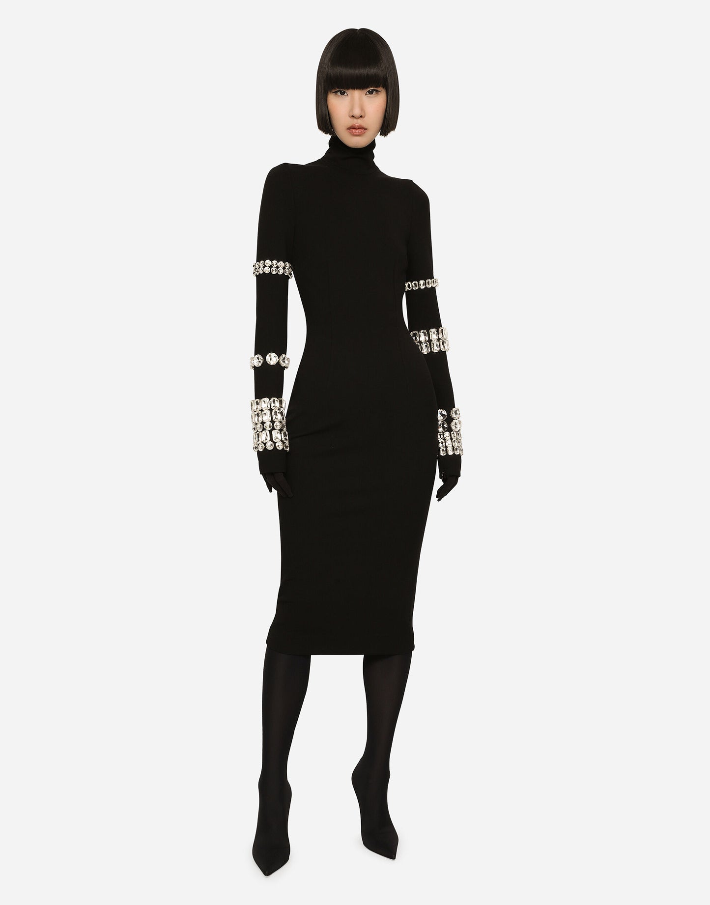 Crystal Long Sleeve Midi Dress Black HV9819