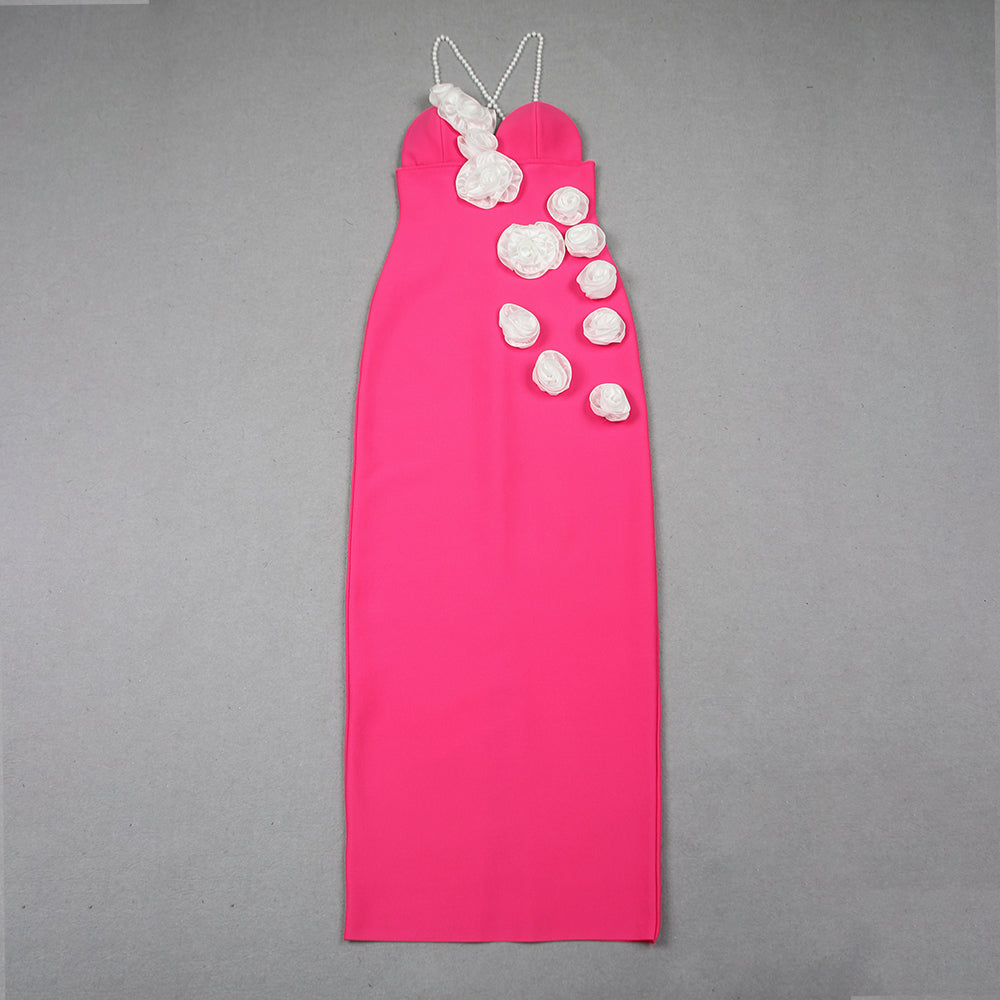 Flower Detail Pearl Straps Maxi Dress HV9874